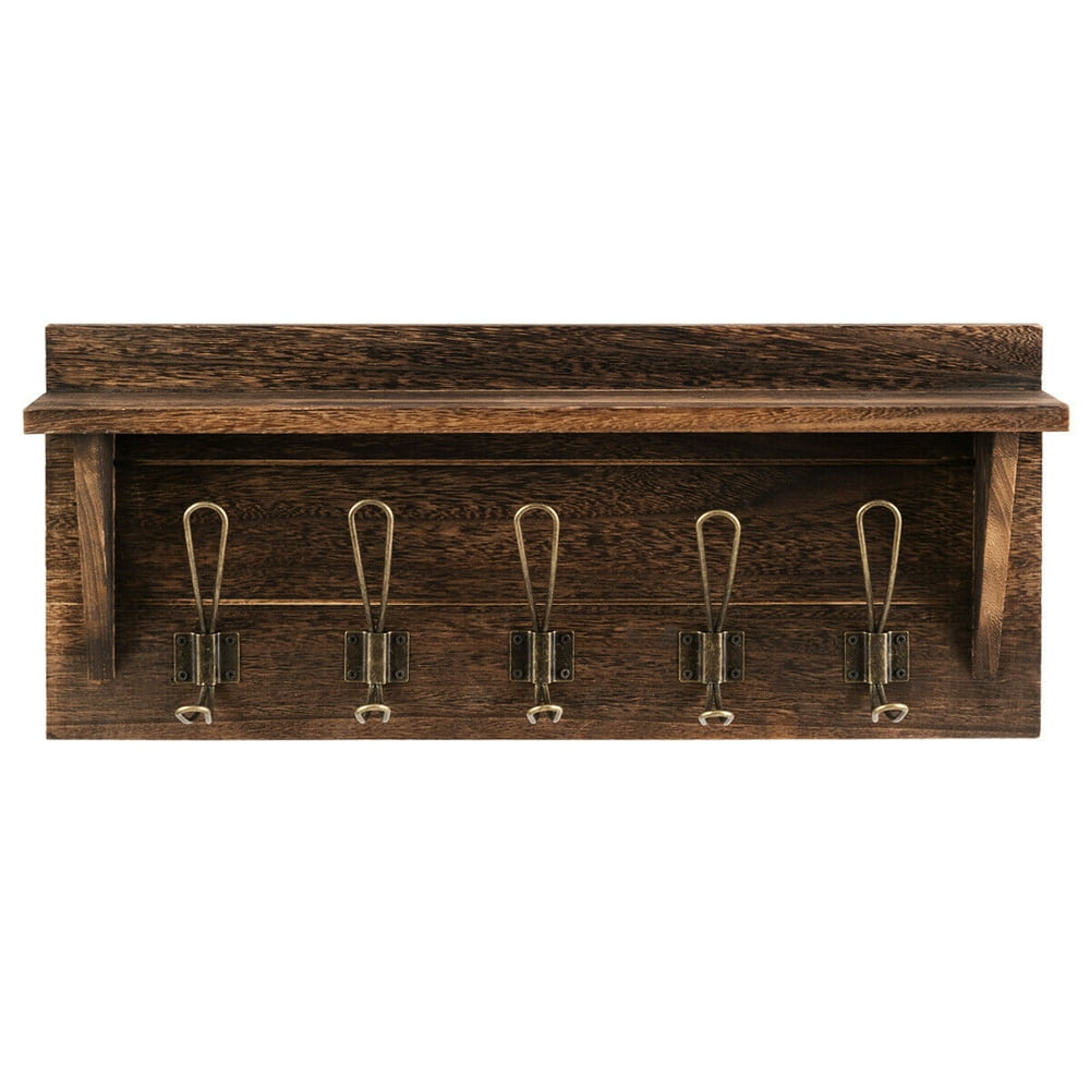 Topbuy Brown WallMounted Rustic Wooden Coat Rack Entryway Hanging