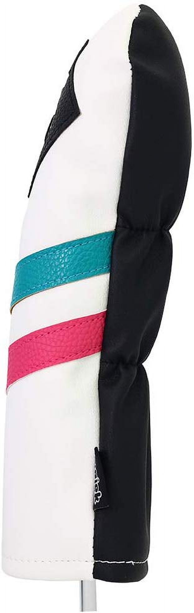 Majek Golf Vintage Headcovers White Seafoam Teal Pink Stripe Premium Retro Leather Style 1 & 5 Driver and Fairway Head Covers Fits 460cc Drivers and All Modern Metal Woods Custom Design in California