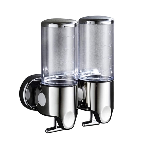 Inteprter Dispensador de jabón de ducha doble de acero inoxidable, soporte suave, caja de plástico Manual, accesorios de baño, suministros para el hogar Juegos de accesorios de baño Transparente Inteprter HA011287-01B
