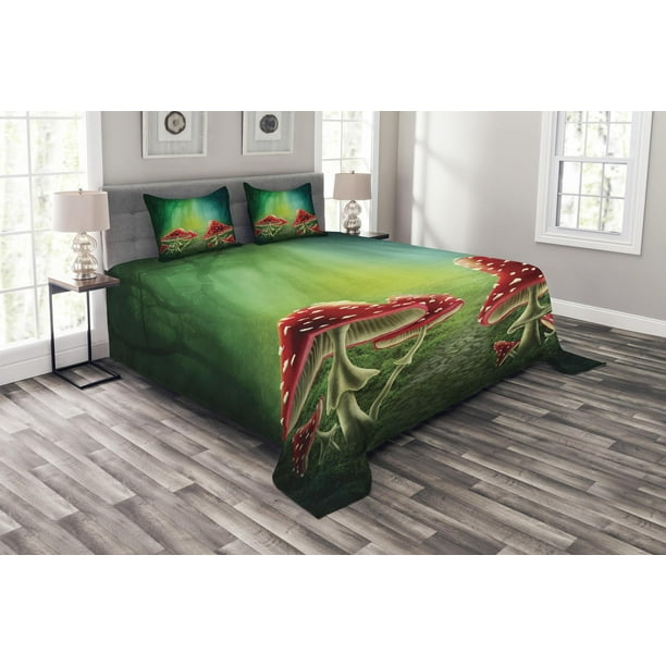 Mushroom Bedspread Set Dark Forest With Mushrooms Adventure Misty