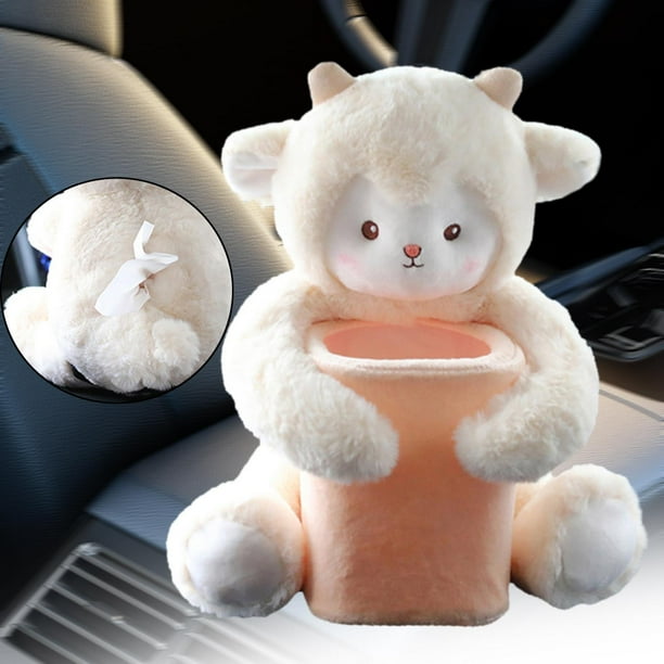 Caja de pañuelos de felpa suave perfecl para coche Almacenamiento Reposabrazos Cubo de basura Oveja