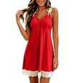 thumbnail image 3 of Oksale Womens Sleeveless Nightgowns Built In Bra Trendy Lace Trim V Neck Cami Sleepwear Soft Cozy Midi Pajama Dress Red, 3 of 9
