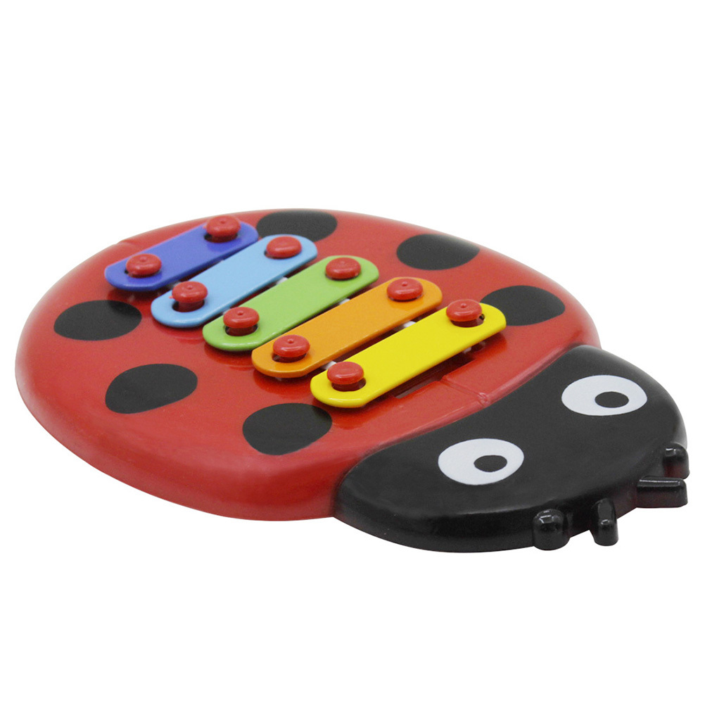 5Tone Xylophone with Mallet Handheld Piano Toy Ladybug Knocking on the