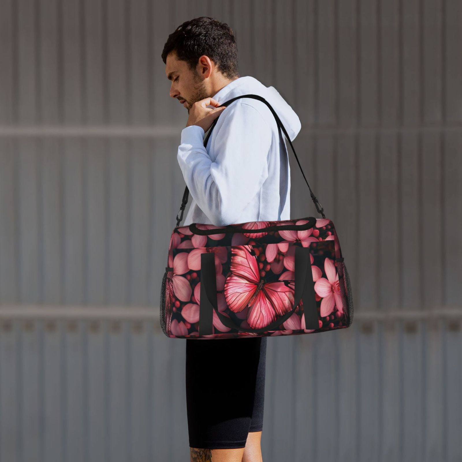 Fuzoiu pink butterfly Print Travel Duffle Bag,Carry On Tote Bags,Duffel Bag,Sport Gym Bag, Hospital Bag for Labor and Delivery, Overnight Bag,Luggage Bag