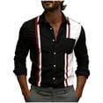thumbnail image 2 of Asxite Mens Plus Size Tops Fall Striped Print Casual Business Pocket Long Sleeve Shirts, 2 of 5