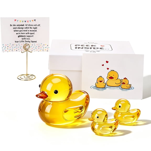 Armscye 3 Pcs Mini Yellow Glass Duck Figurines, Crystal Animal Collectible Sculptures for Home Office Desk Decor