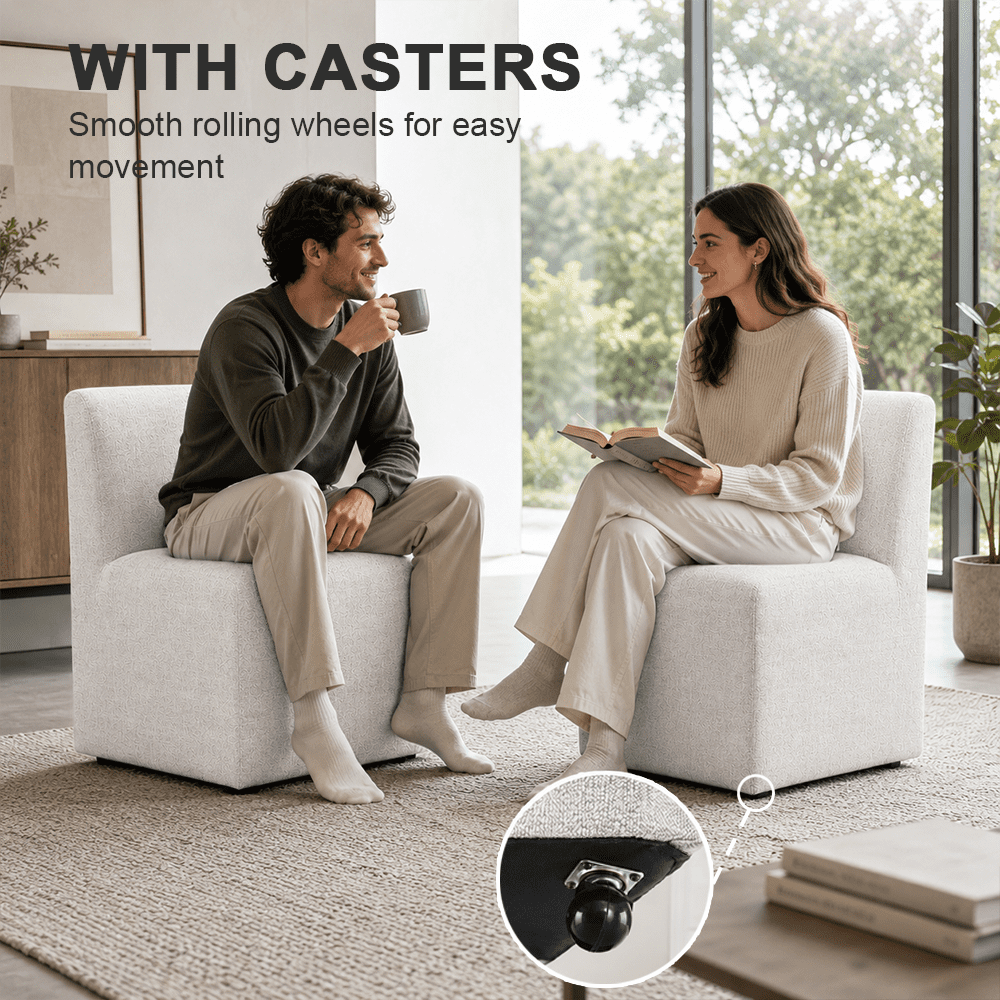 Aenkyo Dining Chairs with Casters, Set of 2, Upholstered Rolling Side Chairs, White