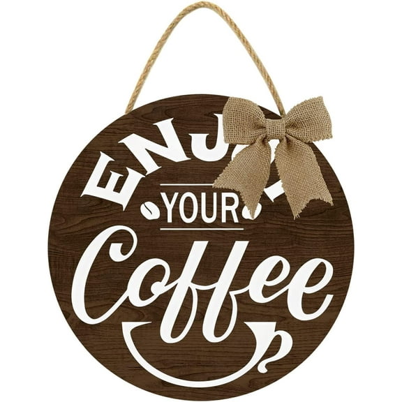 Eveokoki 12" Coffee Bar Wall Signs Decor, Enjoy Your Coffee Sign,Farmhouse Kitchen Decor Sign Printed Wall Hanging Coffee Bar Plaque for Home Office Coffee Counter Decor