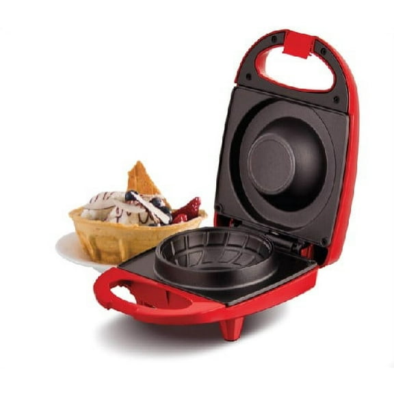 Rise By Dash Mini Waffle Bowl Maker for Ice Cream, Other Sweet Desserts, & Breakfast Burrito or Tortilla Bowls, Non-stick Surfaces, 4.4 inches - Red