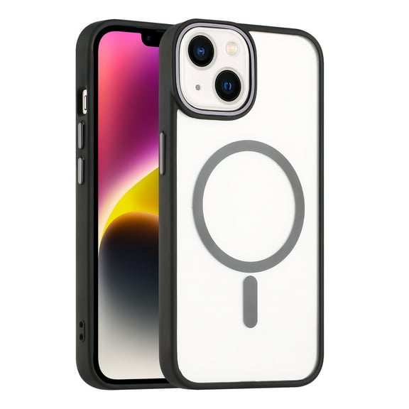 For Apple iPhone 14 Plus 6.7" Slim Transparent Crystal Magnetic Charging Shockproof Hybrid Case Cover Black