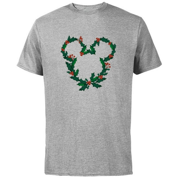 Disney Mickey Mouse Head Shape Icon Holly Christmas Wreath - Short Sleeve Cotton T-Shirt for Adults - Customized-Yellow