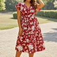 thumbnail image 1 of Vestido Midi Bohemio de Verano Con Estampado Floral y Escote En V Para Mujer, Informal, Fluido, Para Playa, Con Mangas de Encaje y Bolsillos Laterales., 1 of 3