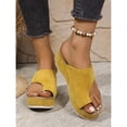 thumbnail image 2 of Rokment Leopard Platform Wedges Flip Flops for Women Comfortable Suede Orthopedic Arch Support Walking Sandals Trendy Casual Beach Summer Chunky Thongs Dress Slip on Yellow Size 7.5, 2 of 8