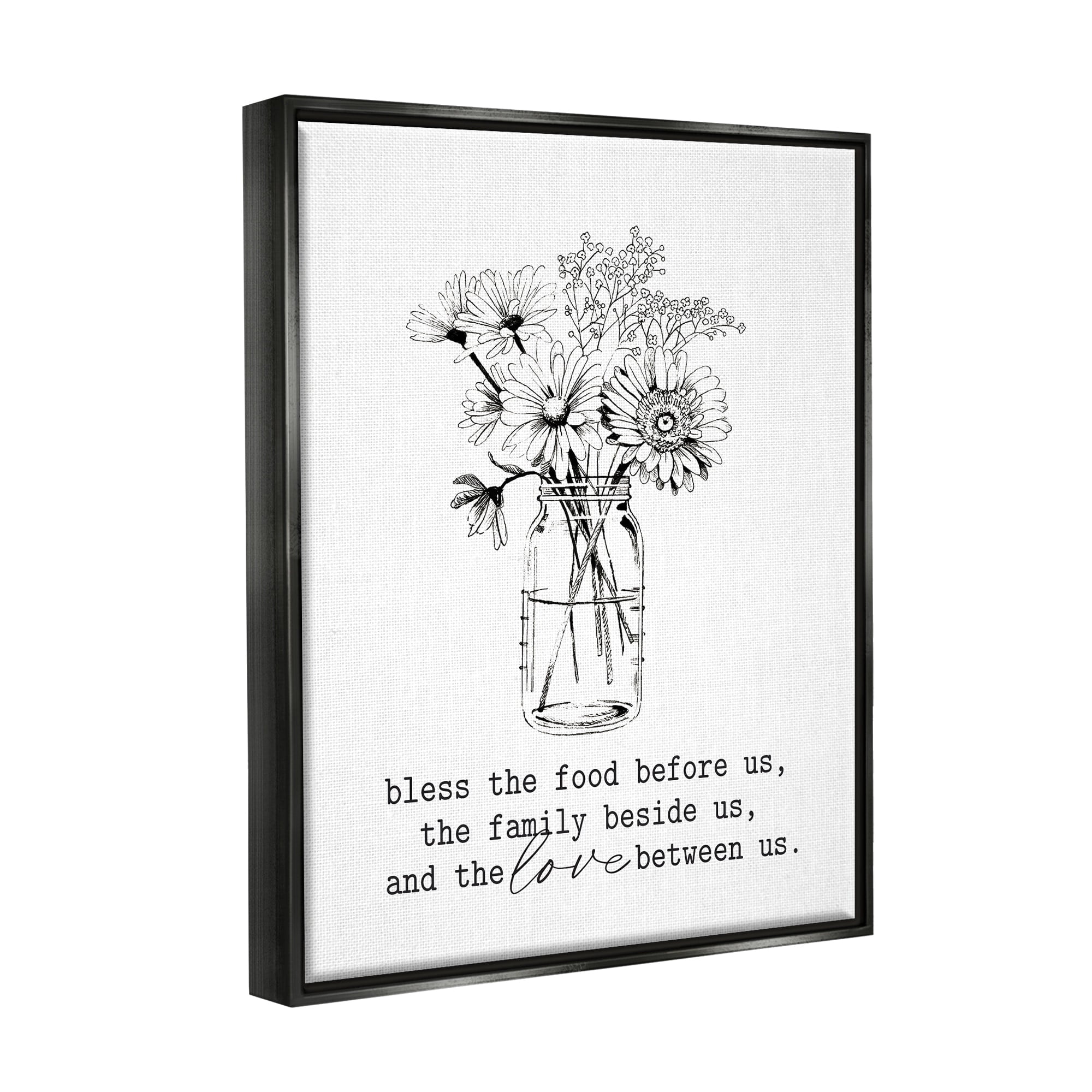 Stupell Industries Rustic Jar Bouquet Casual Uplifting Family Quote Graphic Art Jet Black Floating Framed Canvas Print Wall Art, Design by Lettered and Lined