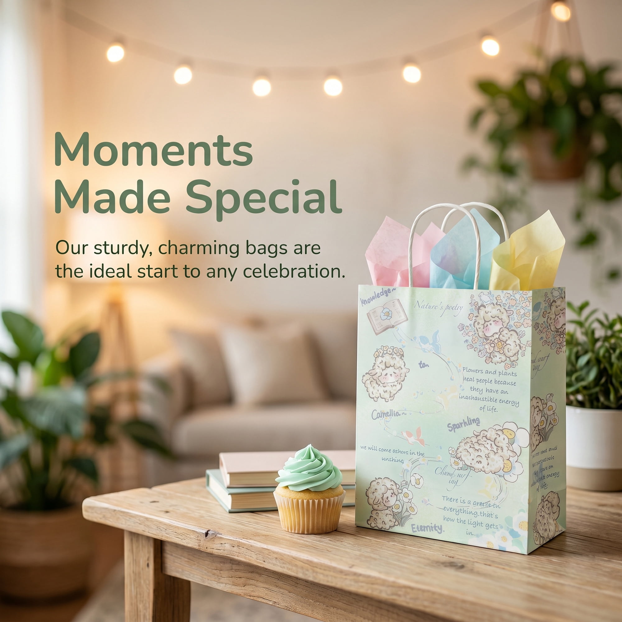 Unique Bargains 6Pcs Thick Cartoon Paper Gift Bags with Handles Sheep 8.3" x 4.3" x 10.6"