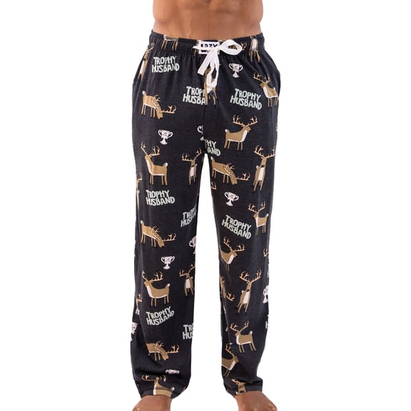 Lazy One Men's Novelty Pajama Pants – Funny Cotton Sleep Pants with Elastic Waistband & Pockets, Trophy Husband, Small