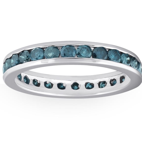 Pompeii 1 1/2ct Channel Set Diamond Eternity Ring 14K White Gold (Blue,I1)
