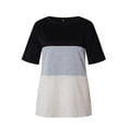thumbnail image 1 of Femmes T-shirt Couleur Bloc Femmes Courtes Manches Couleur Fille Manches Courtes Top Col Rond, Noir Coloré, XXL, 1 of 7