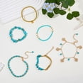 thumbnail image 5 of 1 Box 6Pcs 6 Style Alloy Flower Charm Bracelets Set Synthetic Turquoise Chips Beaded Stretch Stackable Bracelets Golden 6-3/4~9-1/4 inch(17.1~23.6cm) 1Pc/style, 5 of 7