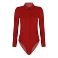 thumbnail image 5 of renvena Women One-Piece Turn-down Collar Long Sleeve Button Down Easy Care Work Bodysuit Shirt, 5 of 7