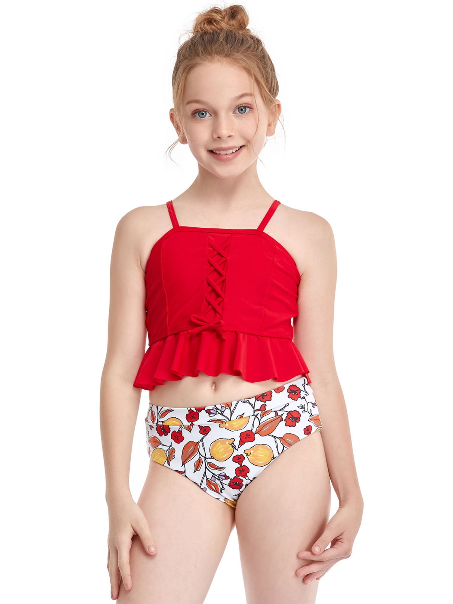 Biayxms Parent Child Bikini Set Ruffle Camisole And Print Panty Swimsuit Two Piece Suit For Vacation Swimming Beach Walmart Com Walmart Com