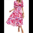 thumbnail image 3 of Vestidos de Verano para Mujer 2025, Informales, con Mangas Abullonadas, Cuello en V, Florales, Estilo Bohemio, Vestido . Rojo L, 3 of 9