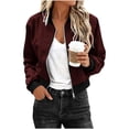 thumbnail image 2 of TGSLY Women's Cropped Bomber Jacket Lightweight Zip Up Long Sleeve Work Coat Oversized Casual Solid Color Windproof Outerwear with Pockets XL, 2 of 9