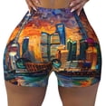 thumbnail image 2 of Gukieu Neon Shanghai Cityscape Night Print Women's Sports Shorts, Elastic Waist High Stretch Running Yoga Gym Sweatpants-XX-Large, 2 of 8