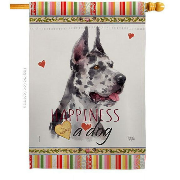Breeze Decor H110256-BO Harlequin Great Dane Happiness Animals Dog 28 x 40 in. Double-Sided Decorative Vertical House Flags for Decoration Banner Garden Yard Gift
