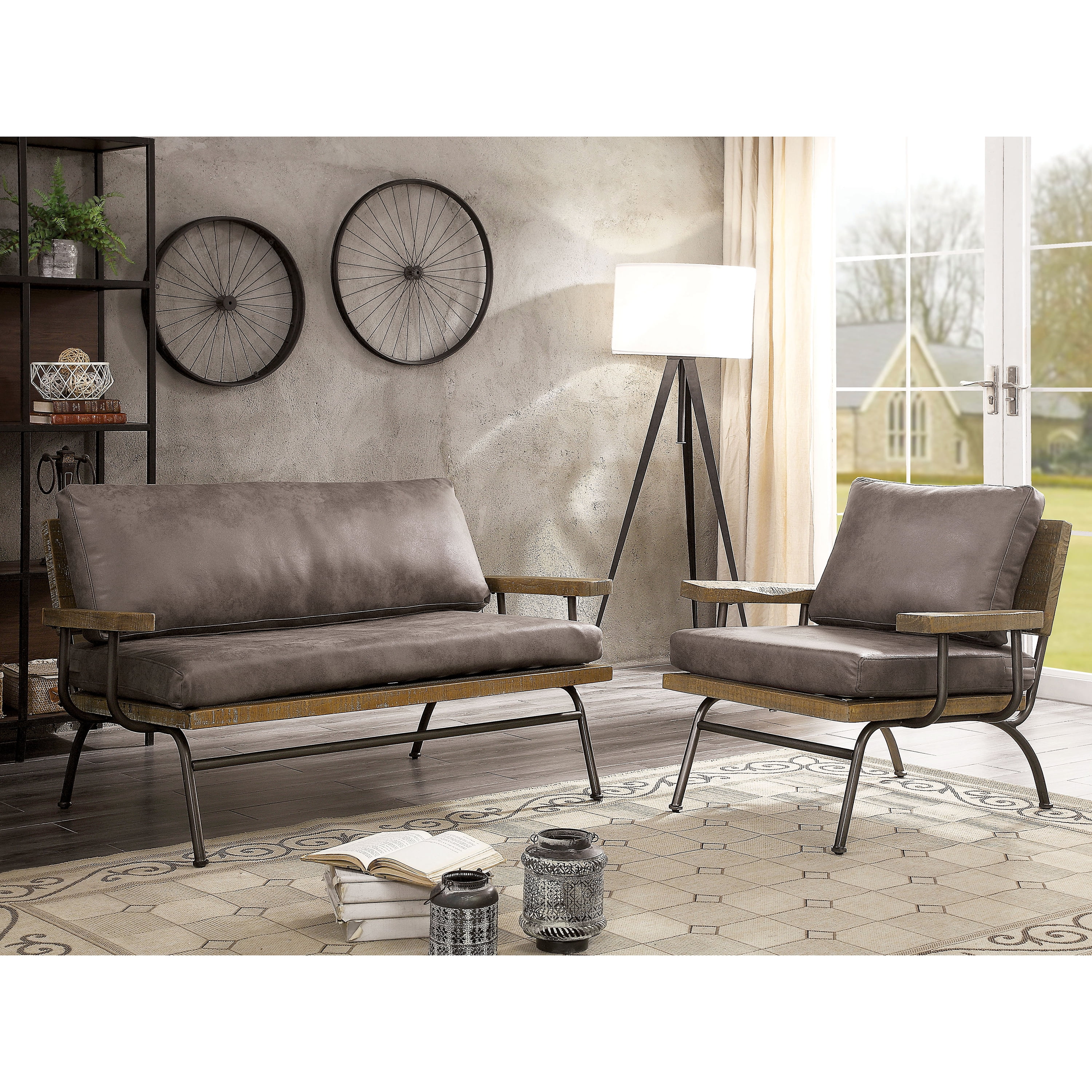 Furniture of America Solero Rustic Padded Loveseat, Ash Brown