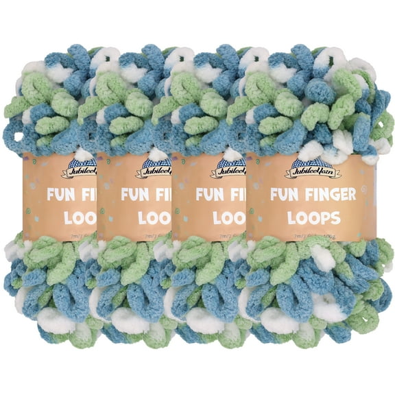 JubileeYarn Fun Finger Loops Yarn - Jumbo Polyester - 100g/Skein - Multicolor Blue Green - 4 Skeins