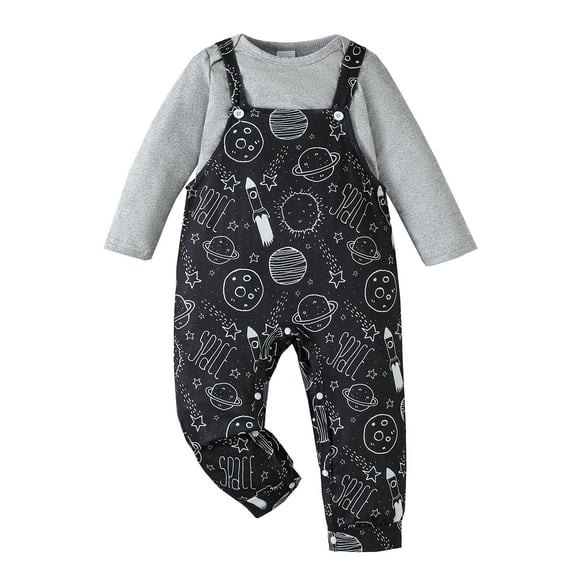 12 Months Baby Boys Clothes 18 Months Boys 2PCS Romper Outfits Set Letter Print Infant Boys Long Sleeve Top Overalls Pants Set Gray