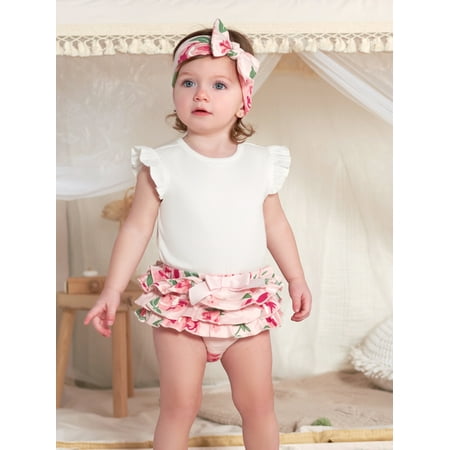 Gerber Baby Girl Onesies Bodysuit, Diaper Cover & Headband Outfit Set, 3-Piece, (0/3 Months - 12 Months)
