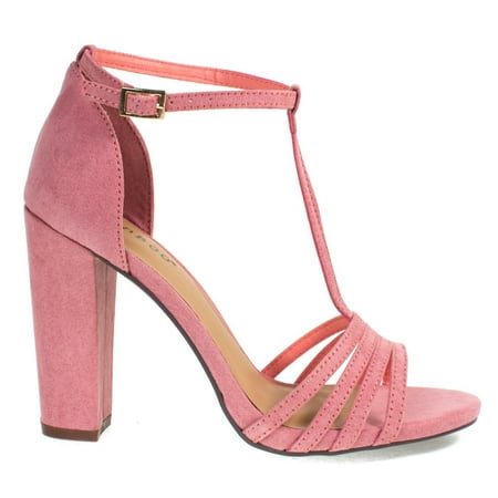 

#Limelight03M by Bamboo Black Open Toe Dress Sandal T-Strap Ankle Strap Chunky Block Heel Women Shoes