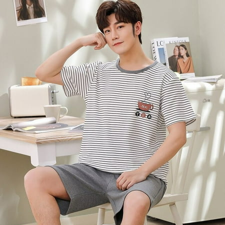 

QWZNDZGR Summer Knitted Pj Short Sleeved Men s Pajamas Sets Male Pajama Set Letter Pajama For Men Sleepwear Suit Homewear Size XXXL1264
