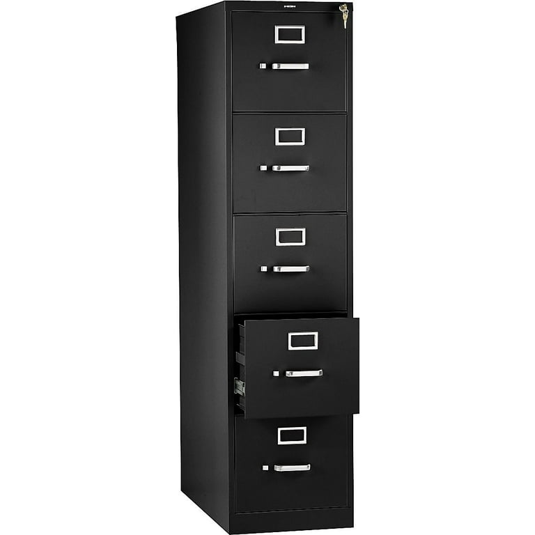 HON 5-Drawer Filing Cabinet - 310 Series Full-Suspension Letter File  Cabinet, 26-1/2d, Black (H315)