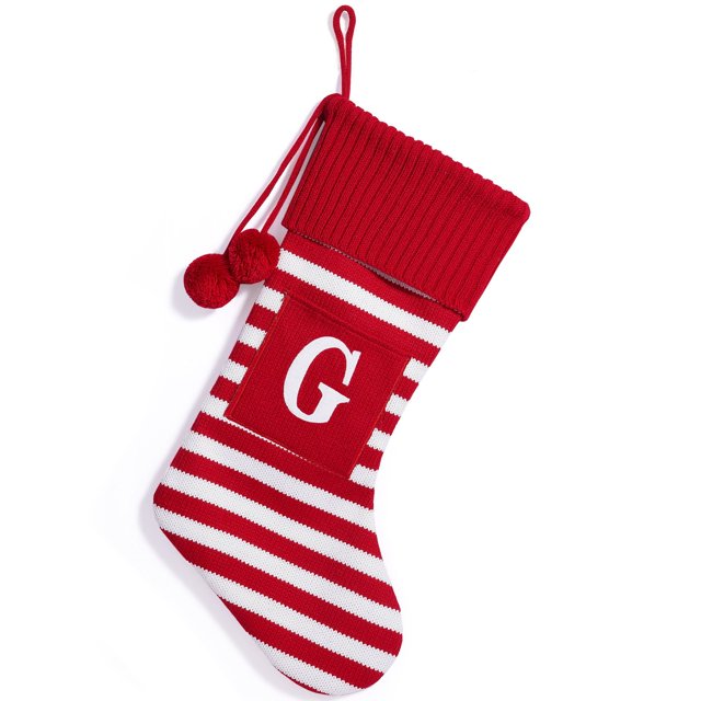 26 Large Letters Christmas Red Socks Candy Boots Holiday Gift Bags Red Striped Christmas Stockings Christmas Tree Decoration Socks Decoration Bags 1PC
