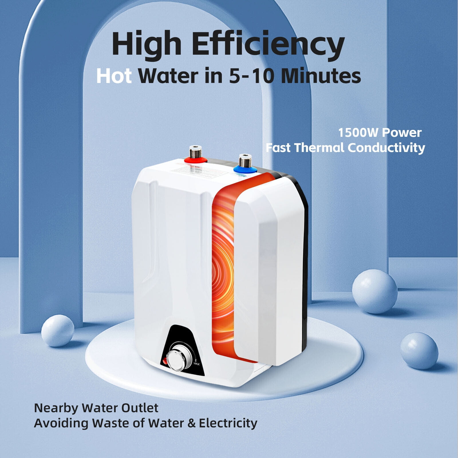 8L 1500W Instant Hot Water Heater Electric Tankless On Demand House Shower Sink