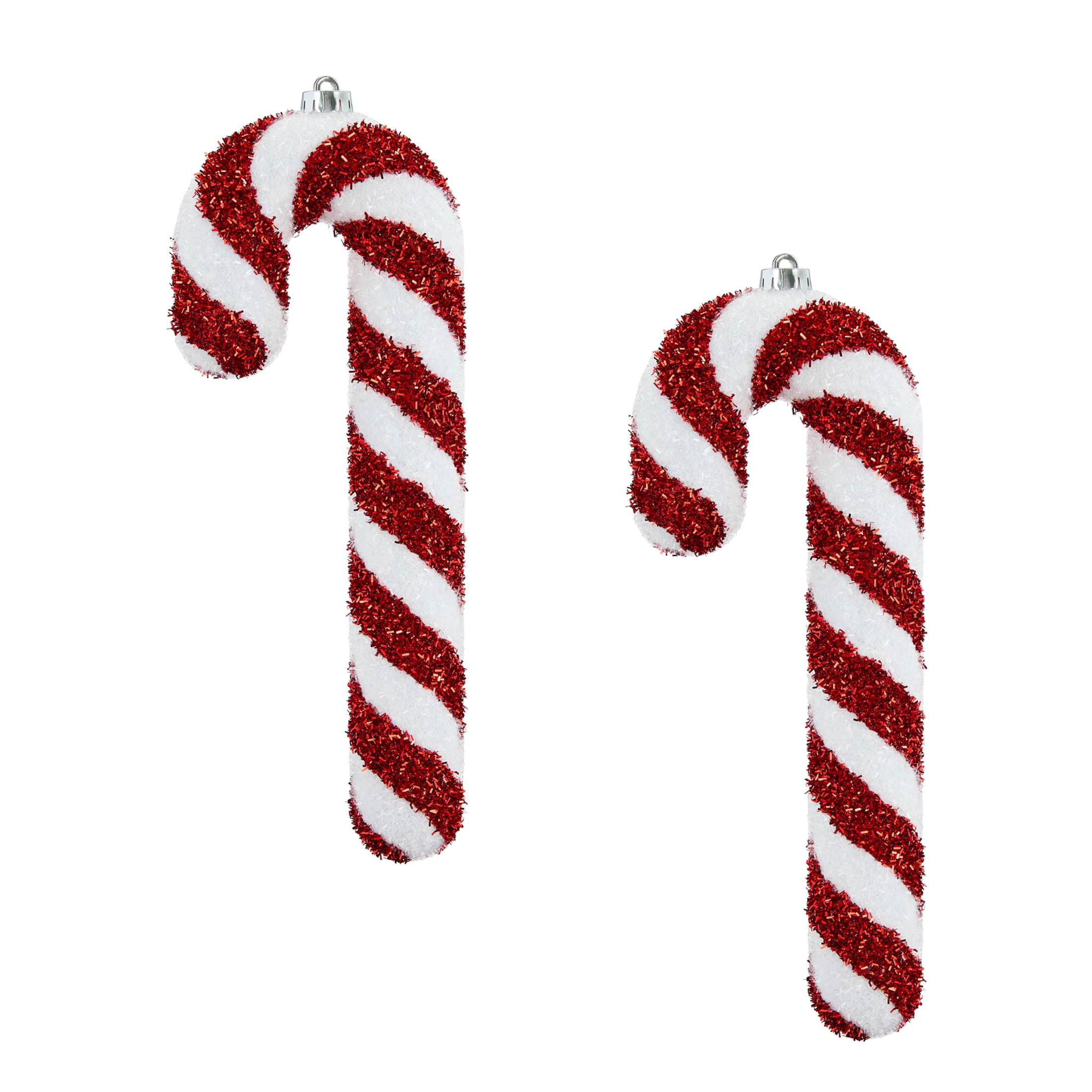 2-Count Red and White Jumbo Tinsel Candy Cane Shatterproof Christmas Ornaments, 14", by Holiday Time