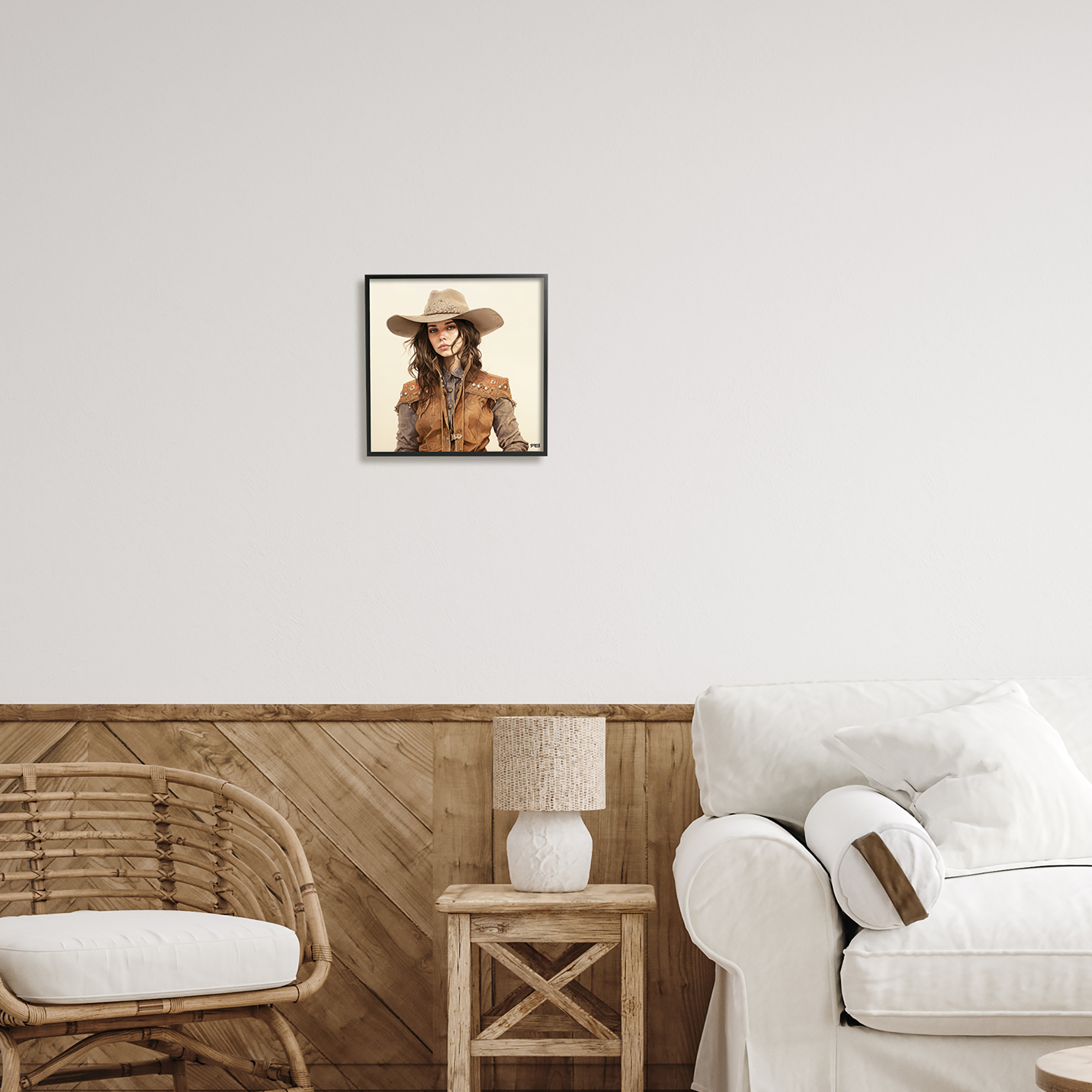 Stupell Industries Southwestern Cowgirl Portrait Abstract Painting Black Framed Art Print Wall Art, 12 x 12