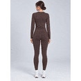 thumbnail image 4 of Women's 2-Piece Workout Set, Raglan Long Sleeve Top and High-Waisted Leggings with Pockets, Coffee Brown, S, 4 of 7