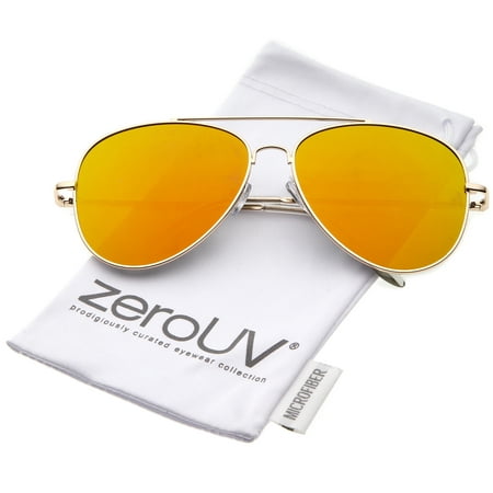 zeroUV - Large Metal Frame Colored Mirror Flat Lens Aviator Sunglasses 60mm - 60mm
