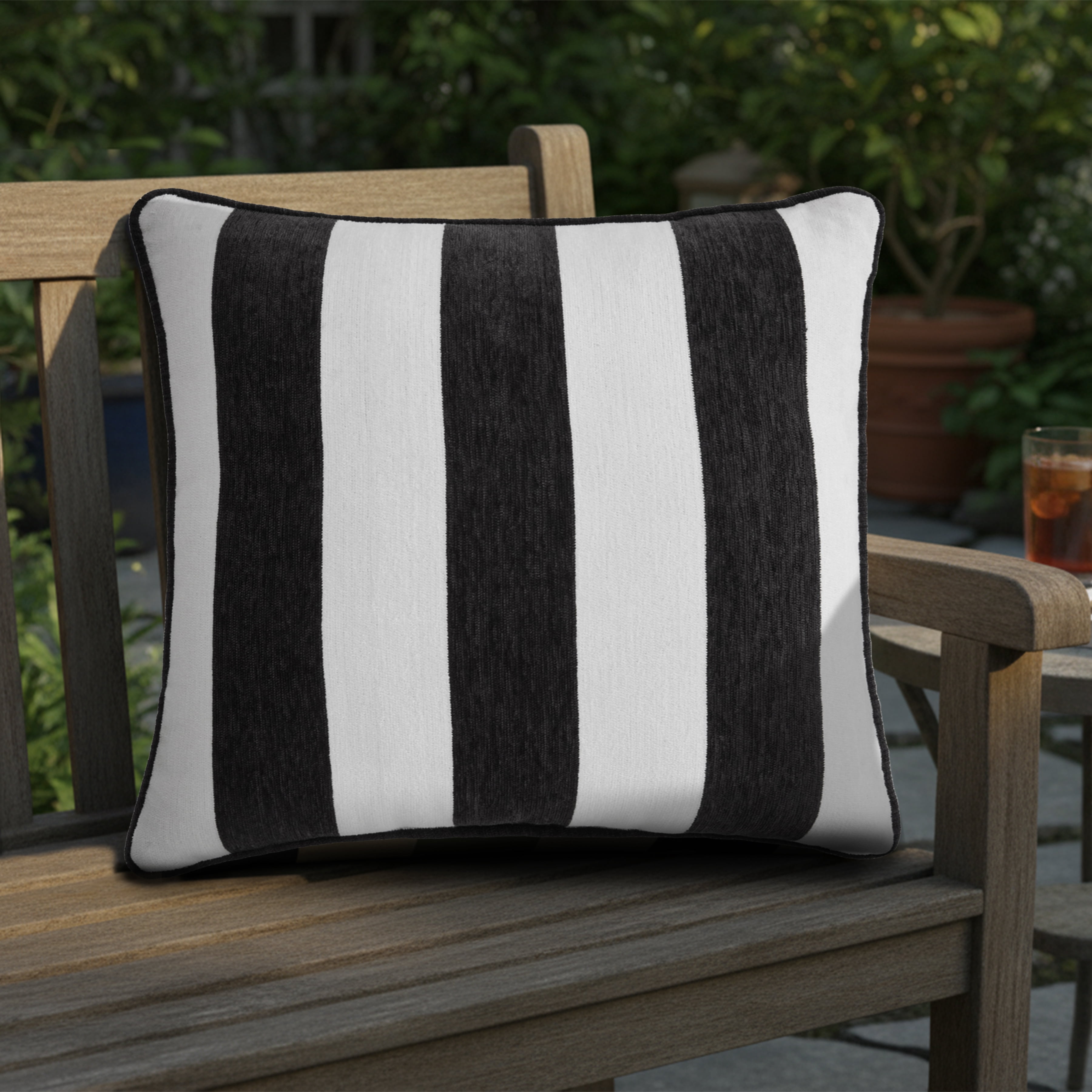 Better Homes & Gardens 18" x 18" Cabana Black & White Outdoor Pillow