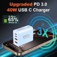 thumbnail image 2 of Bloque de cargador rápido USB C de 40 W y 4 puertos tipo C para iPhone 16/15/14, 2 of 6