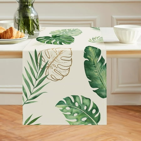 

Amarainy Tropical Palm Leaves Monstera Linen Table Runner 13x72 Inch Summer Green Plant Kitchen Dinning Table Decoration for Indoor Outdoor Home Party Decor