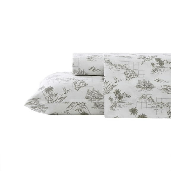 Vintage Map 4-Piece Brown Cotton Queen Sheet Set