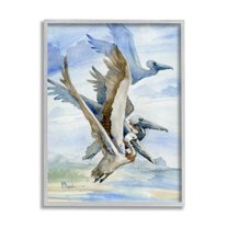 Stupell Industries Pelicans Aloft Bird Flight Trio Painting Gray Framed Art Print Wall Art, Design by Paul Brent