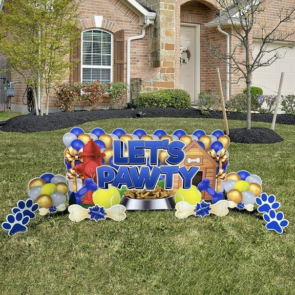 VictoryStore Blue Let's Pawty Oversized Dog Gotcha Day EZ Yard Card, 36" x 72"