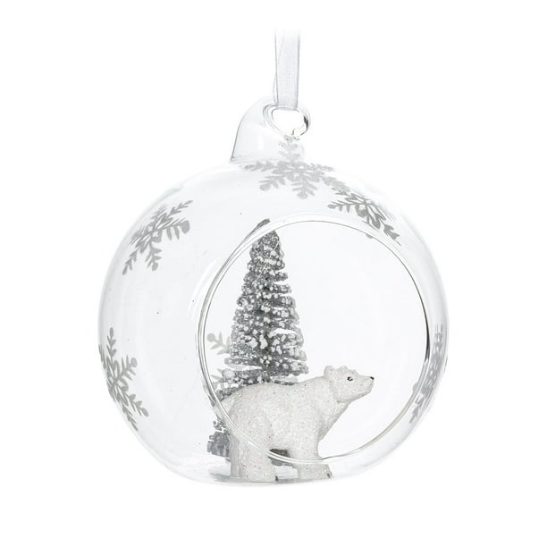 Set of 1 Polar Bear & Tree Open Ball Ornament