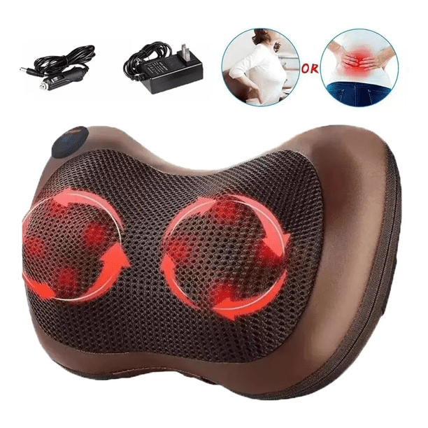 Almohada de Masaje Shiatsu Eléctrica para Cuello y Espalda, 8 Rodillos con Calor, Uso en Coche y Hogar, Color Marrón
